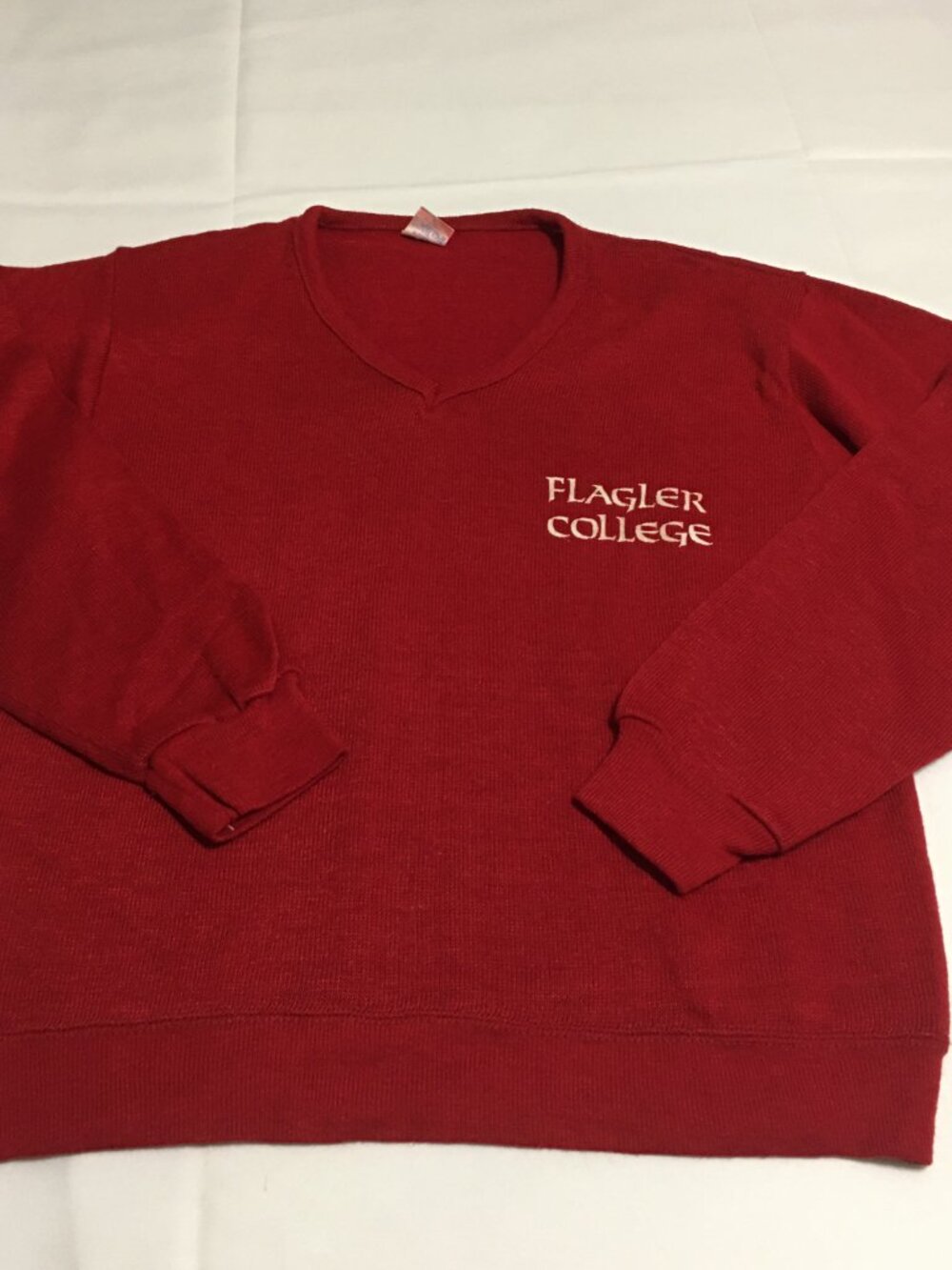 Vintage Flagler College Sweater V-Neck Medium Red Champion